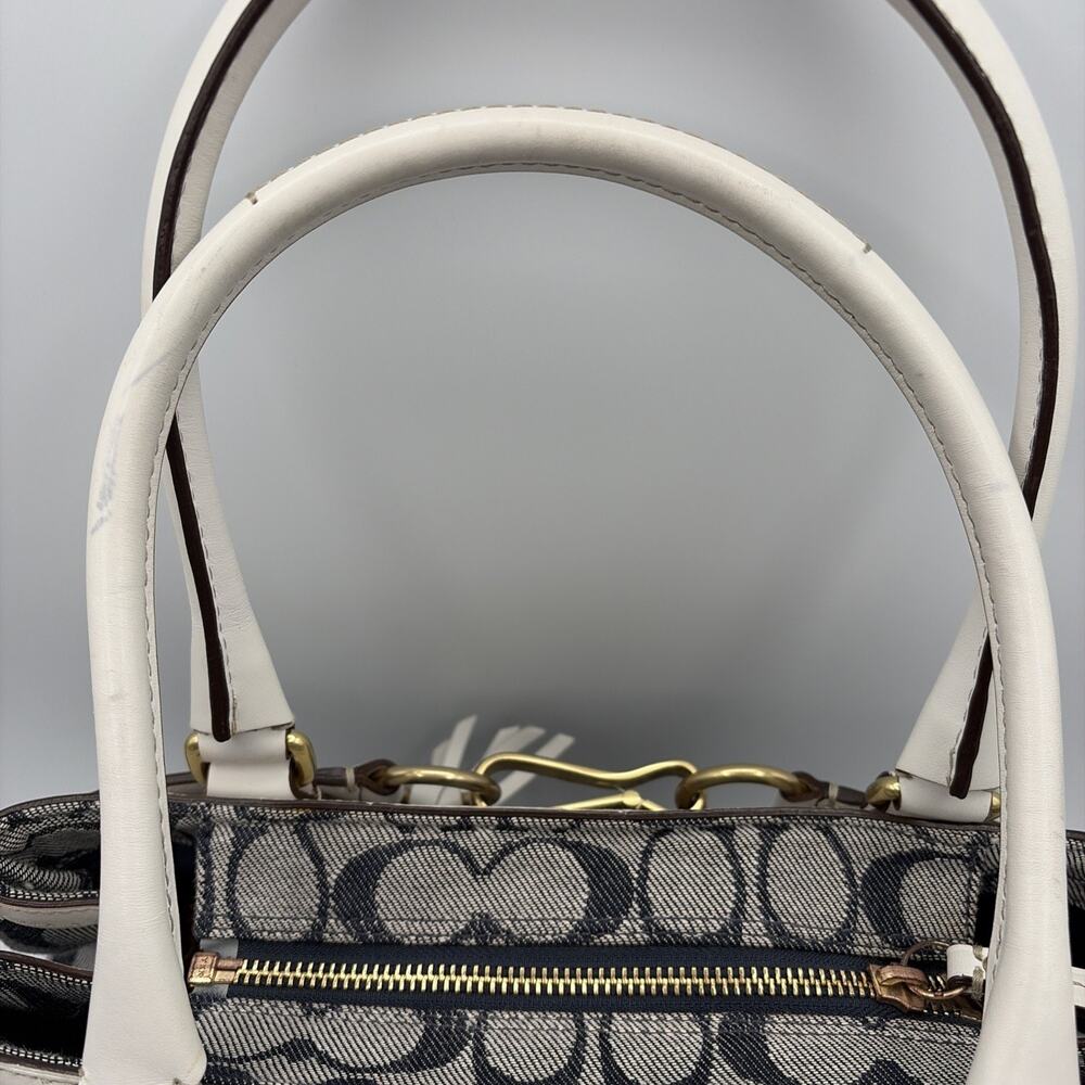 COACH Handbag Signature Denim Leather Tassel Gold Hardware Canvas Y2K White Blue - Picture 8 of 16